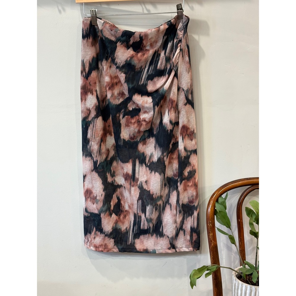 Abercrombie & Fitch Floral Ruched Mesh Midi Skirt